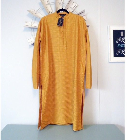 Sojanya Since 1958 Men's Pure Cotton Checked Embroidered Only Long Kurta XXL 44 - Picture 6 of 16